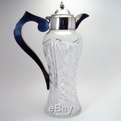 Cut Glass Claret Decanter With Silver Plated Handle 1920's