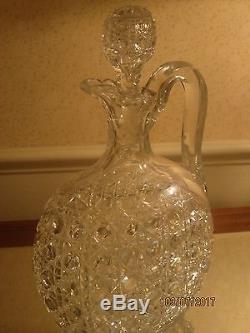 Cut Glass Decanter, Clear Ovoid, Cane, Diamond, 11 with Original Stopper