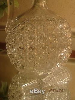 Cut Glass Decanter, Clear Ovoid, Cane, Diamond, 11 with Original Stopper