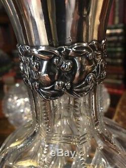 Cut Glass Decanter with Sterling Collar American Brilliant Period Pitcher/jug