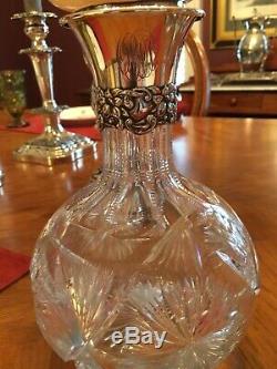 Cut Glass Decanter with Sterling Collar American Brilliant Period Pitcher/jug