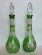 Cut Glass Decanters 2 Matching Green Cut To Clear Decanters