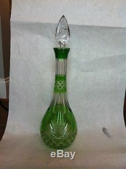 Cut Glass Decanters 2 Matching Green Cut to Clear Decanters