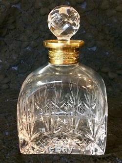 Cut Glass Rectangular Decanter With Brass Color And Cut Glass Stopper