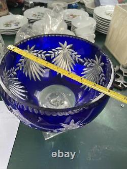 Cut To Clear Blue Footed Bowl-Compote- Made In Poland