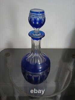 Cut-to-Clear Cased Glass 9.5 Decanter, Cobalt Blue, c. 1900