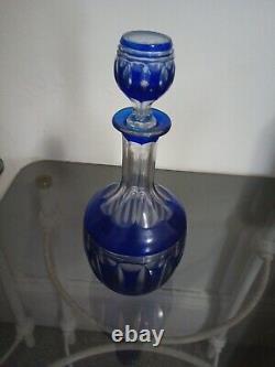 Cut-to-Clear Cased Glass 9.5 Decanter, Cobalt Blue, c. 1900