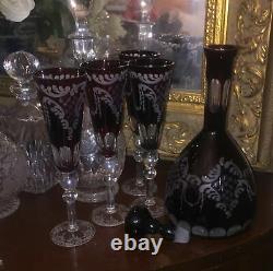 Cut to Clear Ruby Red Liquor Wine Decanter Gibson Vintage
