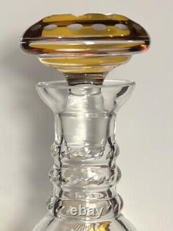 Czech Bohemia Crystal Amber Cut To Clear Decanter w\Floral Motif & Mushroom Top