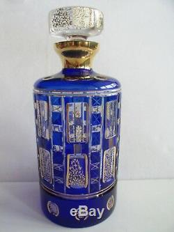 Czech/Bohemian COBALT BLUE CUT TO CLEAR CRYSTAL DECANTER CARAFE Paper label
