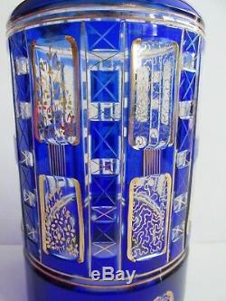 Czech/Bohemian COBALT BLUE CUT TO CLEAR CRYSTAL DECANTER CARAFE Paper label