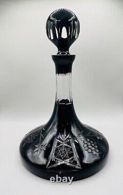 Czech Bohemian Crystal Glass Wine Decanter Ruby Red Cut to Clear with Stopper 12
