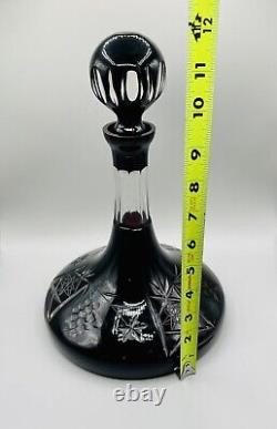 Czech Bohemian Crystal Glass Wine Decanter Ruby Red Cut to Clear with Stopper 12