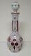 Czech Bohemian Decanter With Stopper Cased White Glass Cut To Cranberry Ruby 15