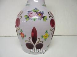Czech Bohemian Decanter with Stopper Cased White Glass Cut to Cranberry Ruby 15