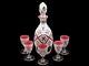 Czech Bohemian White Cased Overlay Cut To Cranberry Decanter And Five Cordials