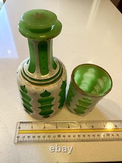 Czech Bohemian green glass water carafe set of 3 Moser Biedermeier