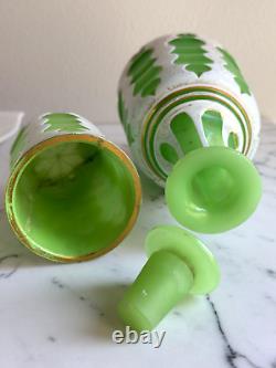 Czech Bohemian green glass water carafe set of 3 Moser Biedermeier