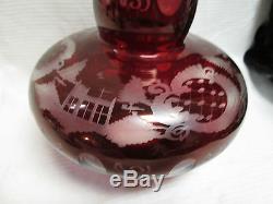 Czech Egermann Art Glass Red/Ruby Cut to Clear Bohemian Decanter with 6 glass