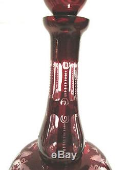 Czech Egermann Art Glass Red/Ruby Cut to Clear Bohemian Decanter with 6 glass