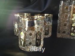 Czech bohemia crystal cut glass Whisky set 6x glasses + 1x decanter gold