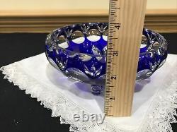 Czechoslovakia Bohemian cut to clear cobalt blue centerpiece fruit bowl 6.3/4