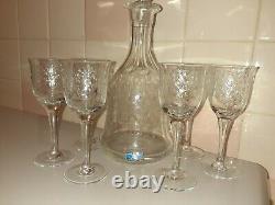 Czechoslovakia Hand Made Crystal Decanter with6 Glasses American Cut Crystal Corp