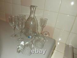 Czechoslovakia Hand Made Crystal Decanter with6 Glasses American Cut Crystal Corp