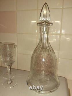 Czechoslovakia Hand Made Crystal Decanter with6 Glasses American Cut Crystal Corp