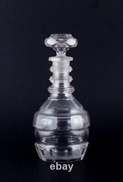 Danish glassworks. Hand-blown Art Deco wine decanter in clear faceted cut glass