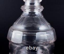 Danish glassworks. Hand-blown Art Deco wine decanter in clear faceted cut glass