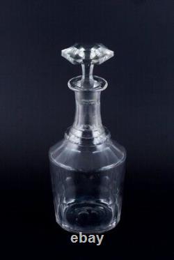Danish glassworks, hand-blown wine decanter in clear faceted cut glass. 1930/40s