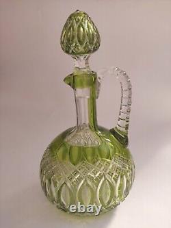 Divine Antique Baccarat Cut Glass Chartreuse Green Ewer Pitcher