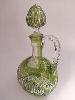 Divine Antique Baccarat Cut Glass Chartreuse Green Ewer Pitcher