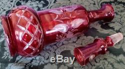 Dorflinger USA 1870's Rare Brilliant Lutz Ruby Cut to Clear Crystal Decanter