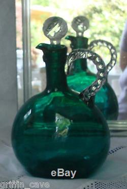 EARLY VICTORIAN BRISTOL GREEN DECANTER Rope Handle and Stopper