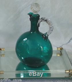 EARLY VICTORIAN BRISTOL GREEN DECANTER Rope Handle and Stopper