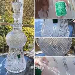 EDINBURGH Crystal ENGRAVED THISTLE WHISKY Round GLASS DECANTER Label HOBNAIL