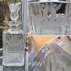 EDINBURGH Crystal ENGRAVED THISTLE WHISKY Round GLASS DECANTER Label HOBNAIL