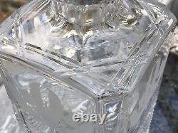 EDINBURGH Crystal ENGRAVED THISTLE WHISKY SQUARE GLASS DECANTER SIGNED HOBNAIL