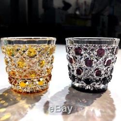 EDO-KIRIKO JapaneseSAKE glass Amber Tokyo Traditional cutting Handmade in JAPAN