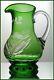 Emerald Green Pitcher Decanter Cut To Clear Lead Crystal Floral Blossoms Germany