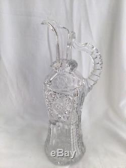 EXC! Large Ewer Pitcher Decanter American Brilliant Cut Glass, Sterling stopper