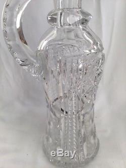 EXC! Large Ewer Pitcher Decanter American Brilliant Cut Glass, Sterling stopper