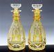 Exquisite Pair Victorian Bohemian Yellow Cut To Clear Glass Whiskey Decanters