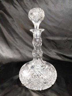 Early American Brilliant Cut Glass Decanter Matching Stopper Etch Number # 7