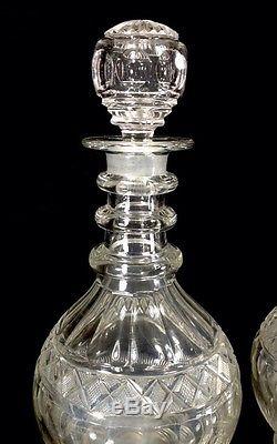 Early Pair Of Georgian Cut Glass Decanters Anglo-Irish 1 Original Stopper c 1825