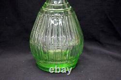 Early VASELINE / URANIUM GLASS Decanter with Stopper 10.5 Liquor Barware GLOWING