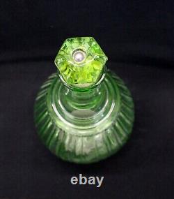 Early VASELINE / URANIUM GLASS Decanter with Stopper 10.5 Liquor Barware GLOWING