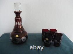 Echt Kristall Ruby Red Cut to Clear Decanter & 4 Glasses